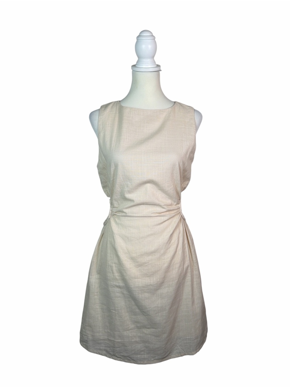 Lillusory Cream 100% Cotton Mini Dress Med. Sleeveless Cutout Waist Coastal Boho